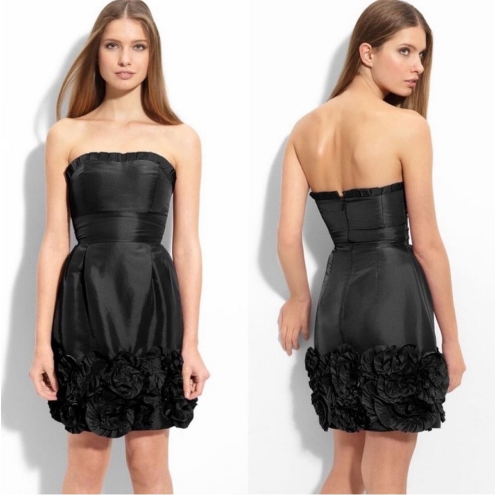 Max and Cleo Rosette Strapless Black Mini Dress Size 10